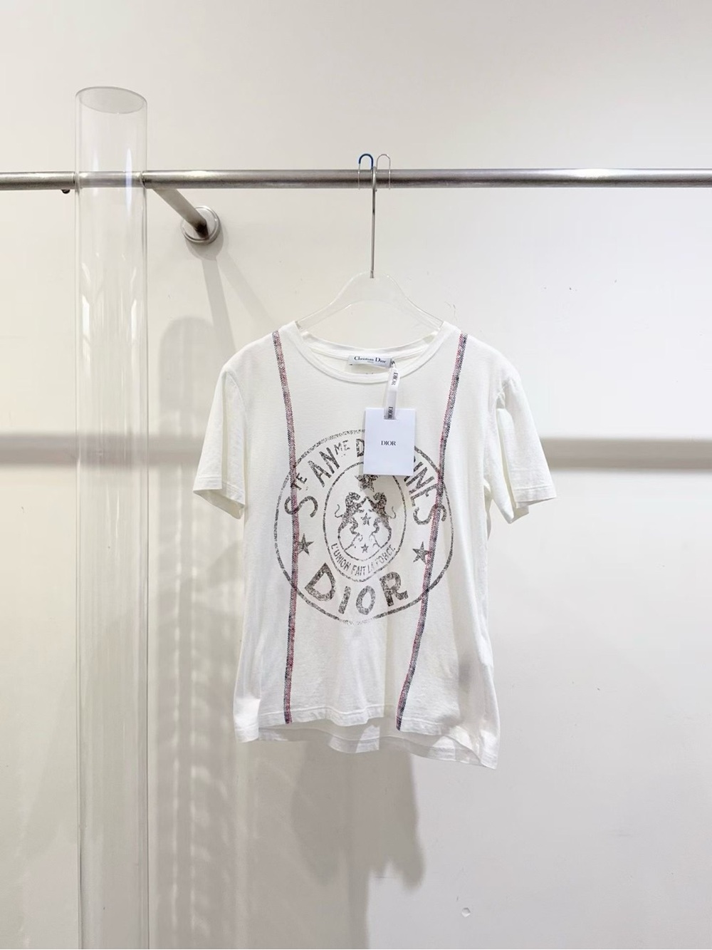 🚩steal Dior White Logo Neck Tag Tee